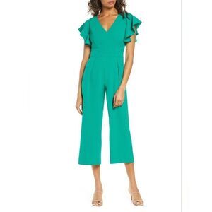 Eliza J Women's Ruffle Sleeve Crepe Jumpsuit Size:4‎ NWT